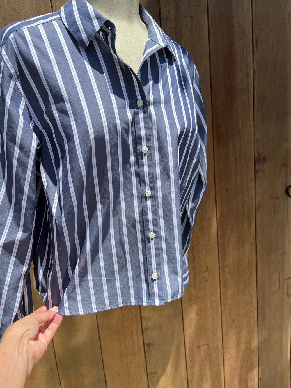 Lands' End Navy and White Striped Shirt - Picture 4 of 6